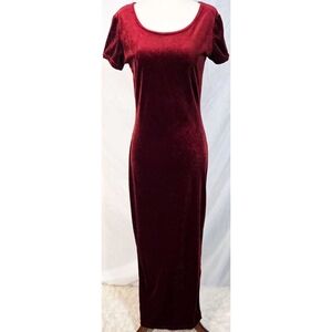Vintage 90s Y2K Velvet Maxi Dress Burgundy Red Whimsigoth Goth Long